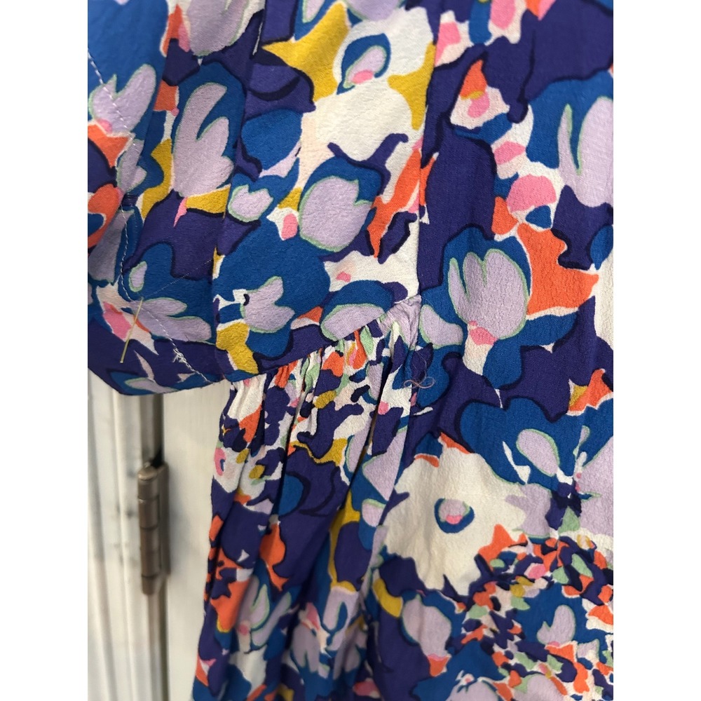 Maeve Anthropologie Floral Print Viscose Blouse Blue Purple XS Short‎ Sleeve Top - Picture 5 of 8